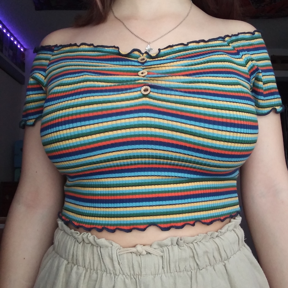 off the shoulder cropped shirt